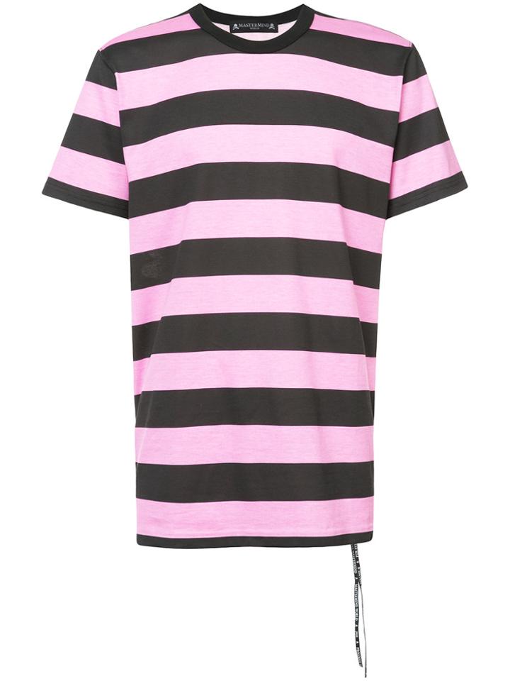 Mastermind Japan Striped T-shirt With Skull Print Back - Pink & Purple