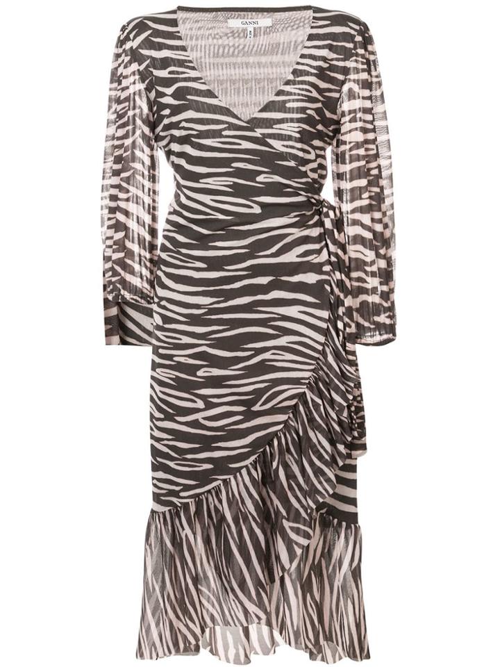 Ganni Zebra Wrap Dress - Brown