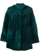 Drome Hooded Cape Coat, Women's, Size: Medium, Green, Lamb Fur/leather