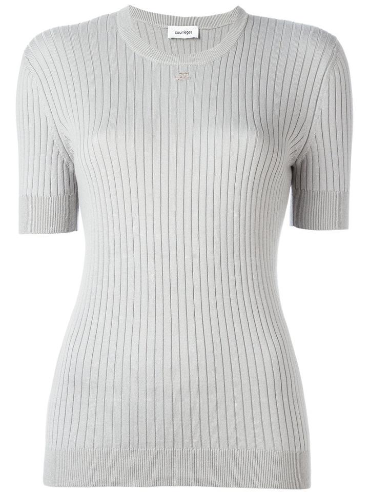 Courrèges Ribbed Knit T-shirt, Women's, Size: 4, Grey, Cotton/cashmere