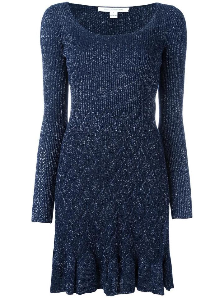 Diane Von Furstenberg Ribbed Detail Dress, Women's, Size: Small, Blue, Linen/flax/viscose/polyester/nylon