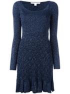 Diane Von Furstenberg Ribbed Detail Dress, Women's, Size: Small, Blue, Linen/flax/viscose/polyester/nylon