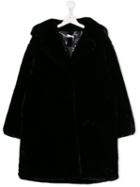Monnalisa Teen Faux Fur Coat - Black