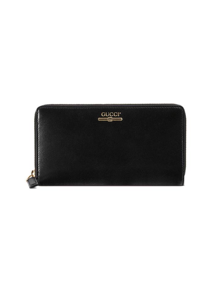 Gucci Leather Zip Around Wallet With Gucci Logo - Black