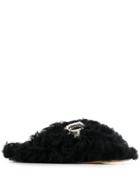 Rochas Embellished Logo Fuzzy Mules - Black