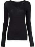 Atm Anthony Thomas Melillo Modal Rib Long Sleeve V Neck Tee - Black