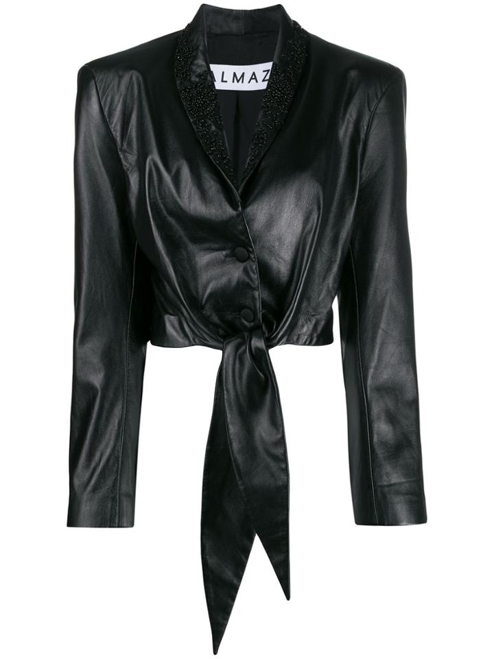 Almaz Bead Embroidered Cropped Jacket - Black