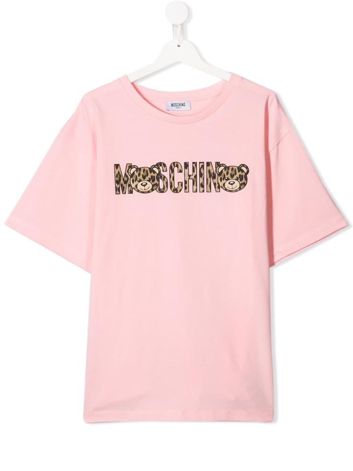 Moschino Kids Leopard Logo T-shirt - Pink