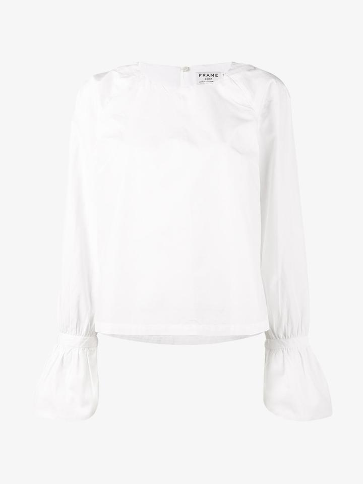 Frame Denim Voluminous Cuff Blouse, Women's, Size: Large, White, Cotton