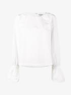 Frame Denim Voluminous Cuff Blouse, Women's, Size: Large, White, Cotton
