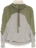 Greg Lauren Denim Front Distressed Cotton Hoodie - Grey