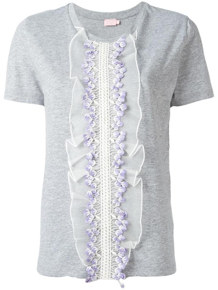 Giamba Ruffled Detail T-shirt, Women's, Size: 38, Grey, Cotton/silk