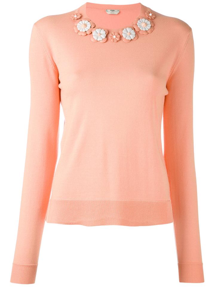 Fendi - Floral Embroidered Sweater - Women - Plastic/wool - 42, Pink/purple, Plastic/wool
