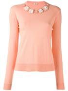 Fendi - Floral Embroidered Sweater - Women - Plastic/wool - 42, Pink/purple, Plastic/wool