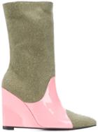 Leandra Medine Colour Block Wedge Boots - Green