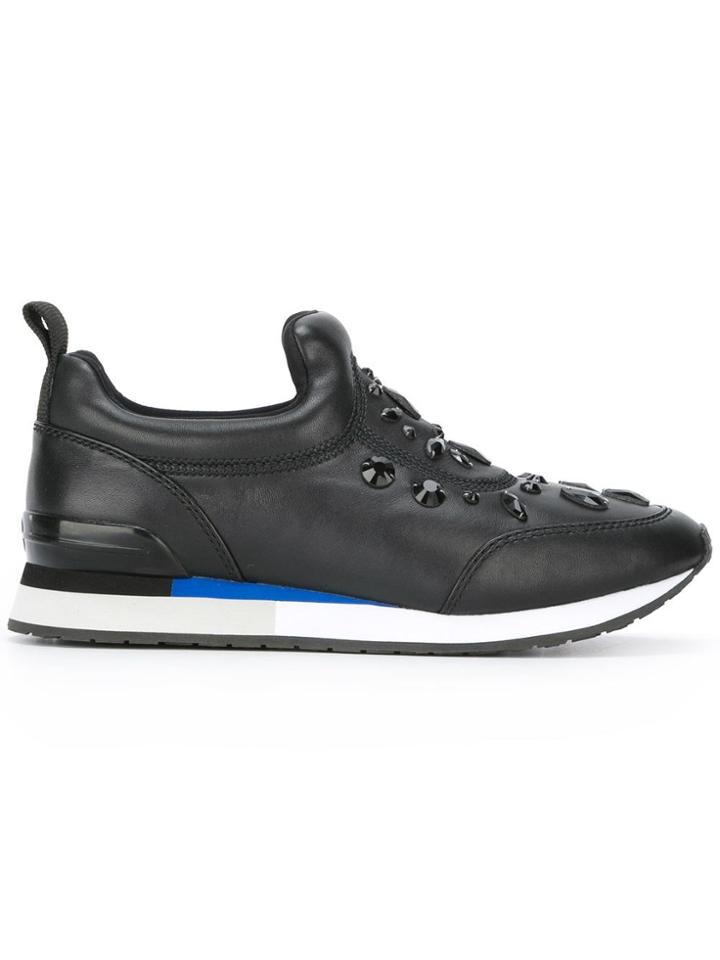 Tory Burch Rhinestones Embellished Lace-up Sneakers - Black