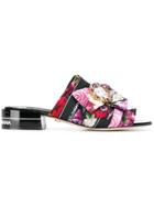 Dolce & Gabbana Embellished Floral Print Sandals - Black