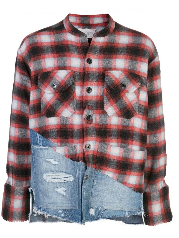Greg Lauren Patchwork Plaid Shirt - Red