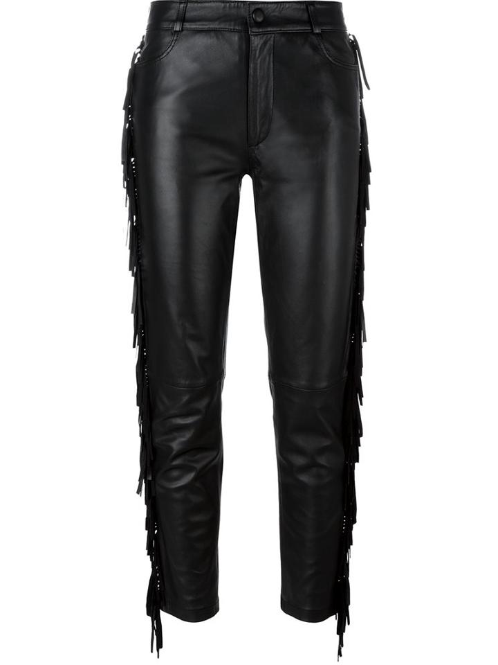 Jeremy Scott Cropped Leather Trousers, Women's, Size: 26, Black, Sheep Skin/shearling/polyester