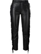 Jeremy Scott Cropped Leather Trousers, Women's, Size: 26, Black, Sheep Skin/shearling/polyester