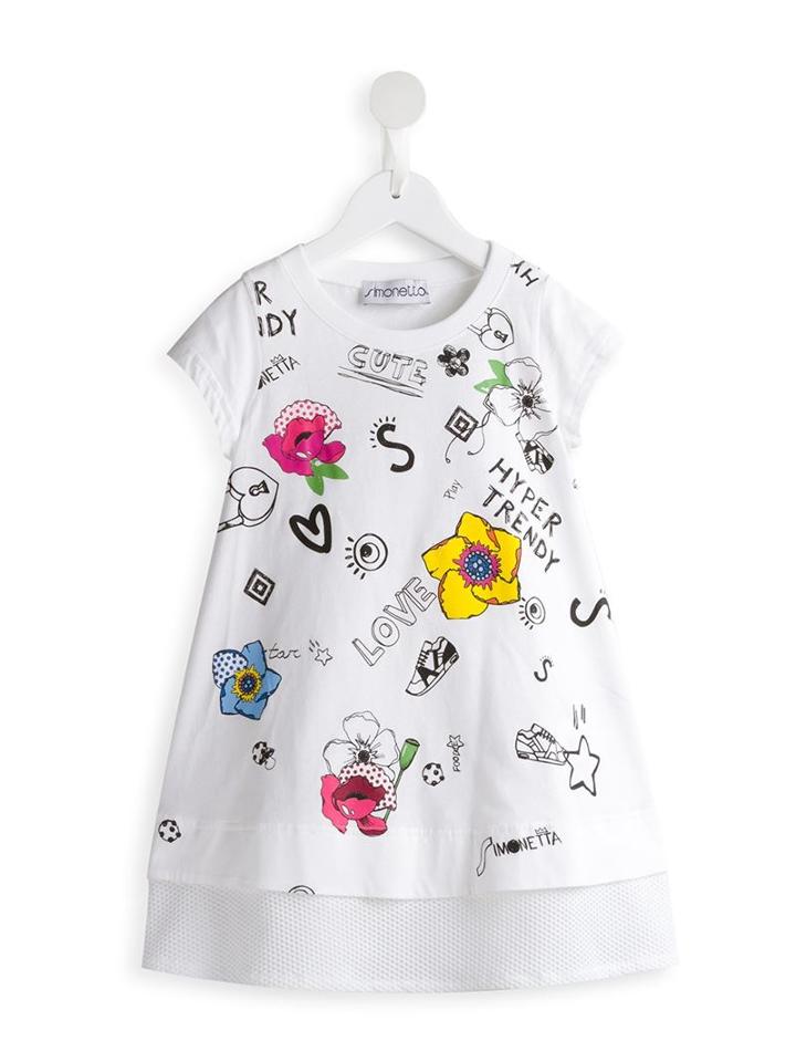 Simonetta Illustrated Print Dress, Girl's, Size: 12 Yrs, White