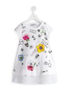Simonetta Illustrated Print Dress, Girl's, Size: 12 Yrs, White