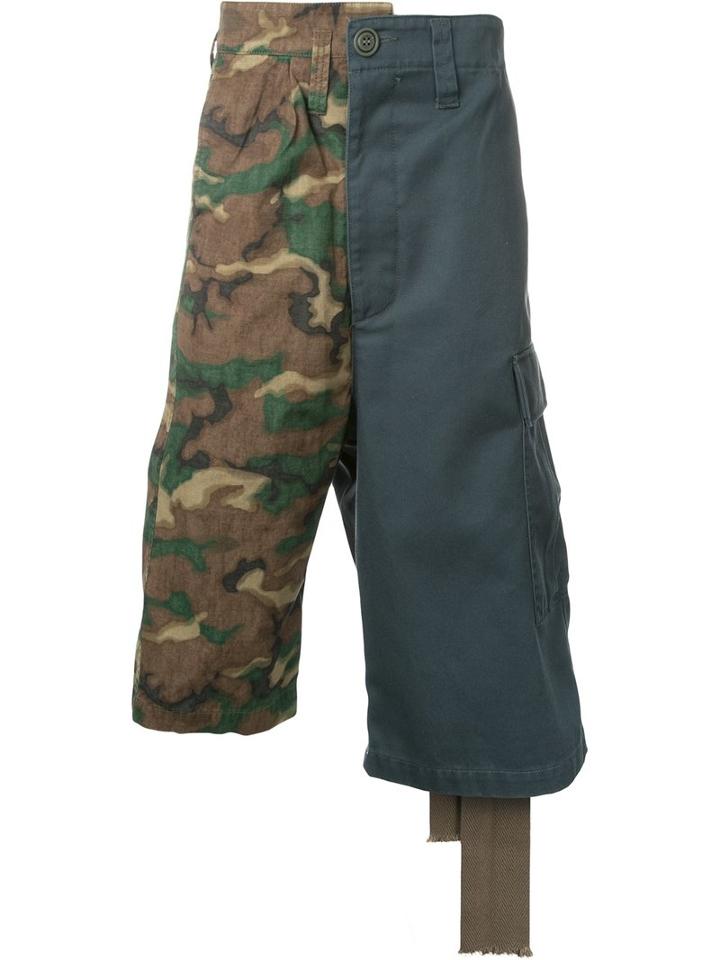 Maison Mihara Yasuhiro Camouflage Asymmetric Shorts, Men's, Size: 50, Blue, Cotton
