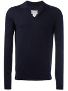Maison Margiela Knitted Polo Shirt, Men's, Size: Medium, Blue, Wool