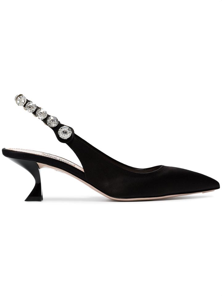 Miu Miu Satin 55 Slingback Pumps With Crystal Embellishment - Black