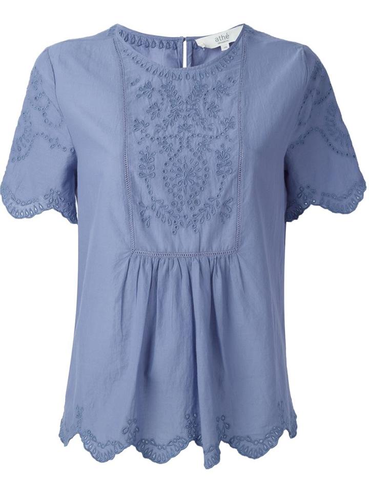 Vanessa Bruno Athé Scalloped Embroidered Blouse, Women's, Size: 38, Blue, Cotton/polyester