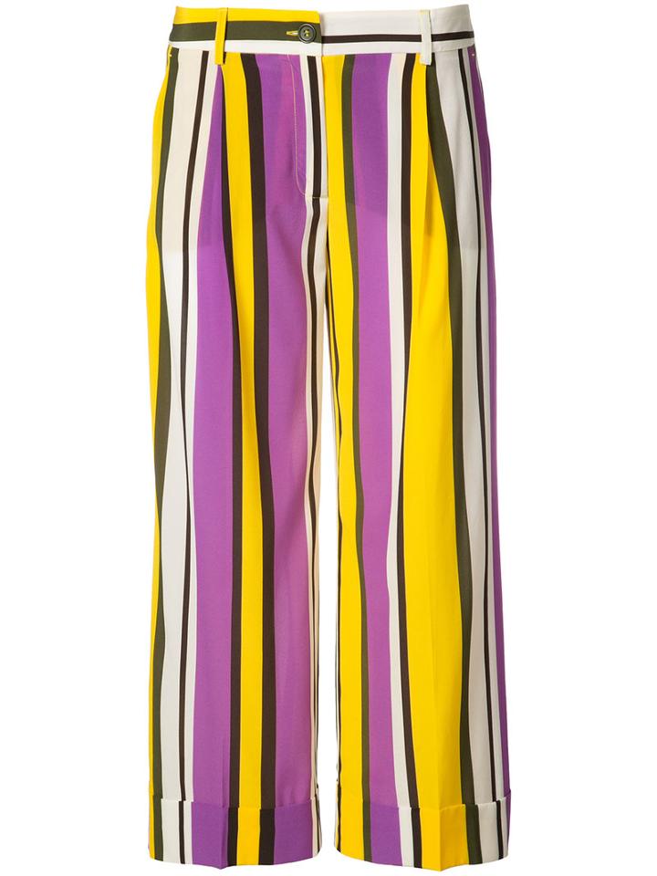 P.a.r.o.s.h. - Striped Cropped Trousers - Women - Silk - S, Yellow/orange, Silk