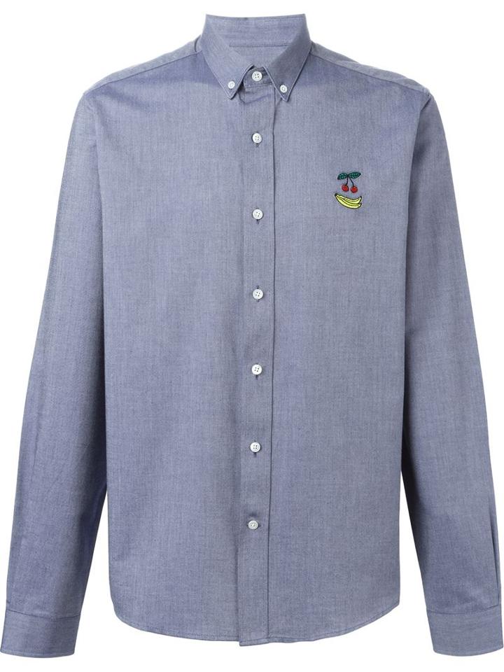 Ami Alexandre Mattiussi Embroidered Fruit Shirt, Men's, Size: 44, Blue, Cotton