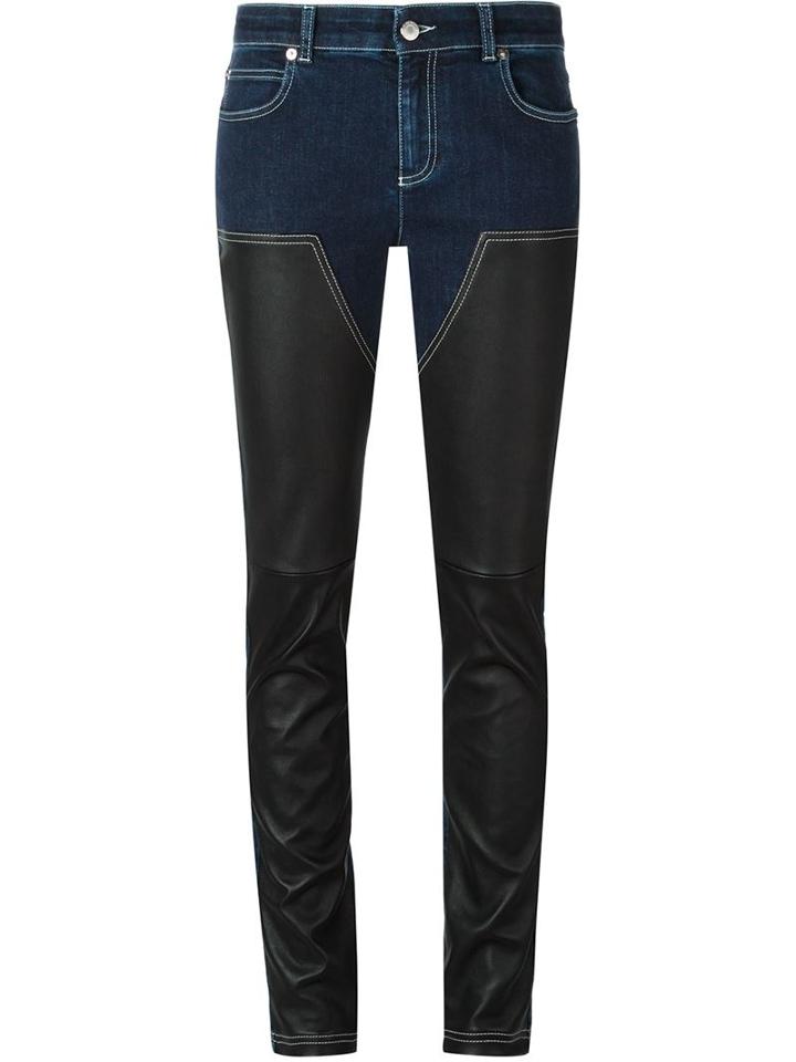 Givenchy Skinny Panelled Jeans, Women's, Size: 38, Blue, Cotton/spandex/elastane/lamb Skin/calf Leather
