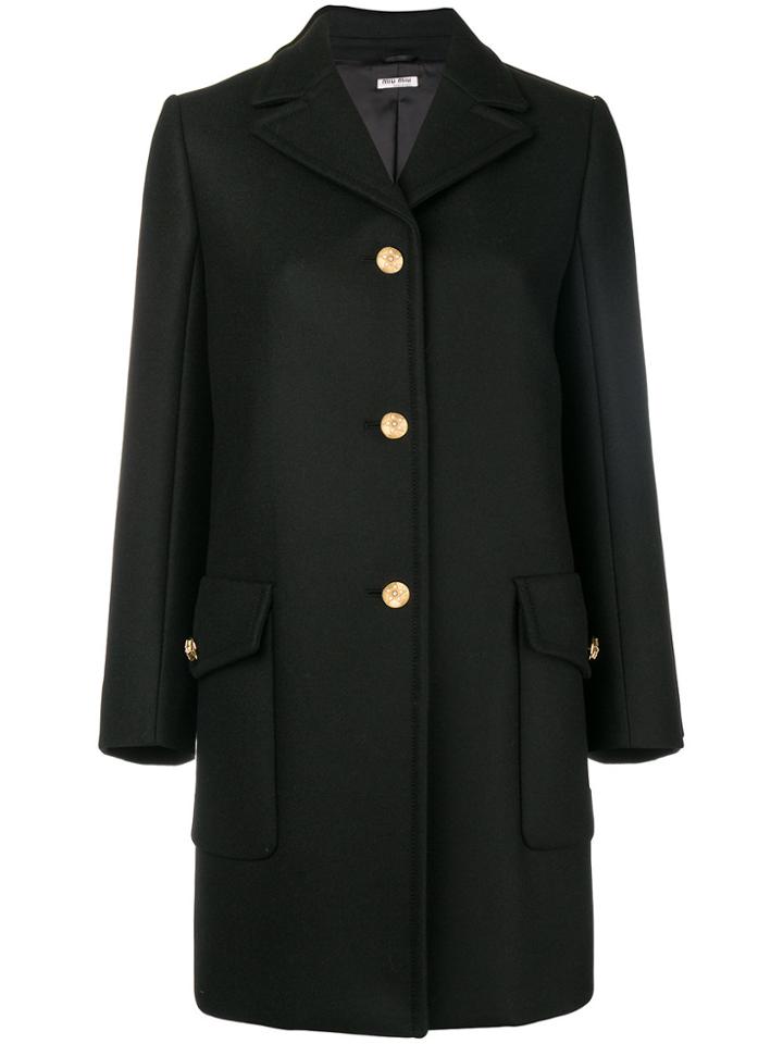 Miu Miu Single Breasted Wool Coat - Black