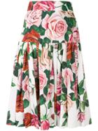 Dolce & Gabbana Floral Print Pleated Skirt - White