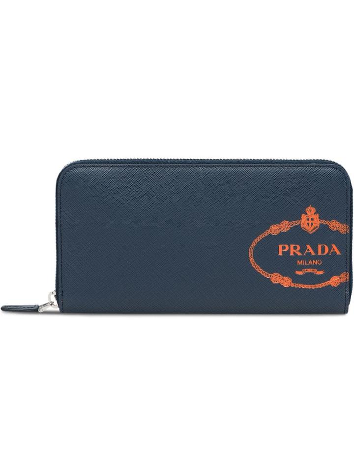 Prada Saffiano Leather Logo Wallet - Blue