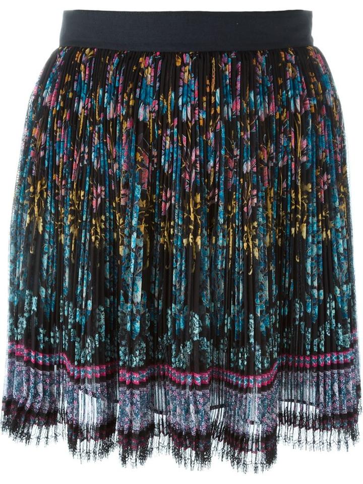 Etro Pleated Floral Print Pleated Skirt, Women's, Size: 42, Black, Polyester/silk