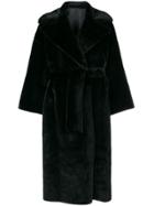 Barena Faux Fur Long Belted Coat - Black