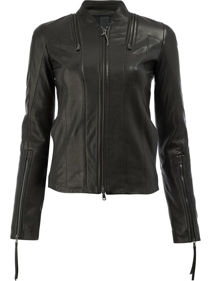 Ilaria Nistri Zip Detail Leather Jacket, Women's, Size: 42, Black, Linen/flax/lamb Skin/cupro