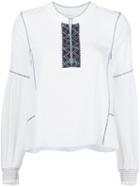 Derek Lam 10 Crosby Embroidered Smock Sleeve Blouse, Women's, Size: 12, White, Silk