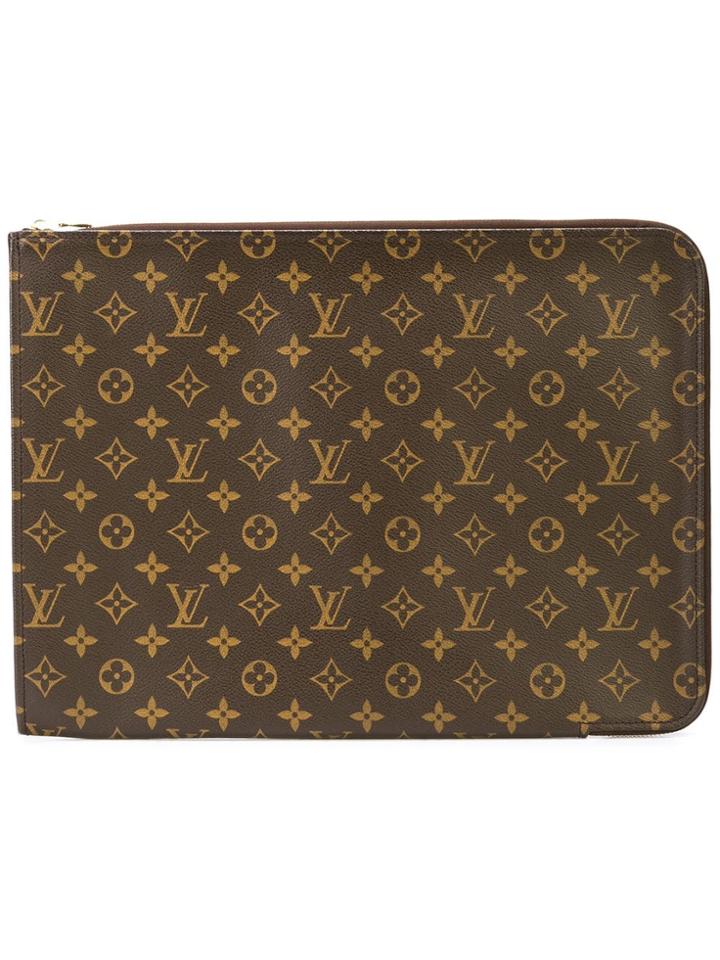 Louis Vuitton Vintage Monogram Laptop Travel Clutch Bag - Brown