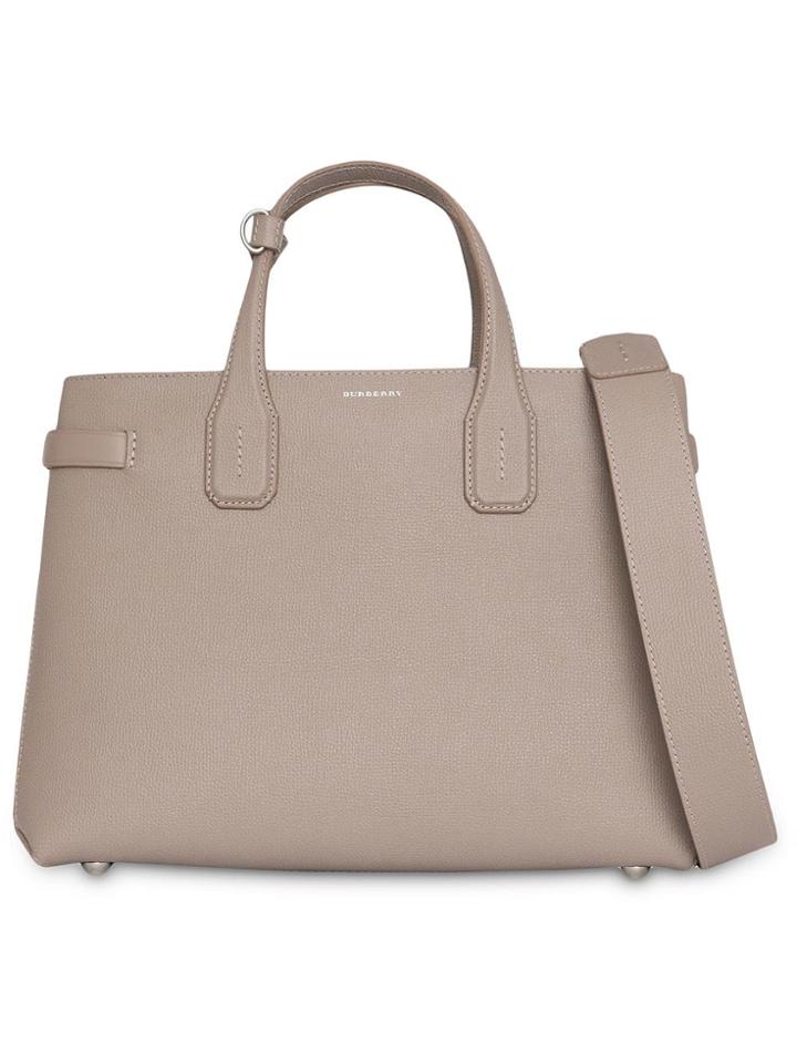 Burberry The Medium Banner In Leather And Vintage Check - Neutrals