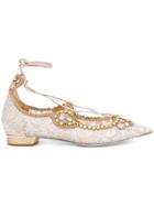 René Caovilla Embellished Ballerinas - Nude & Neutrals