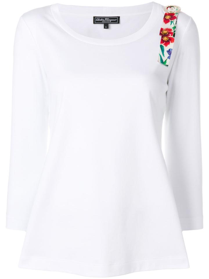 Salvatore Ferragamo Floral Shoulder Strap Jumper - White