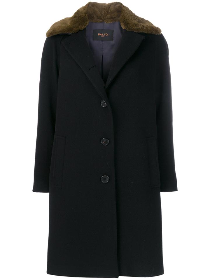Paltò Contrast Collar Coat - Black