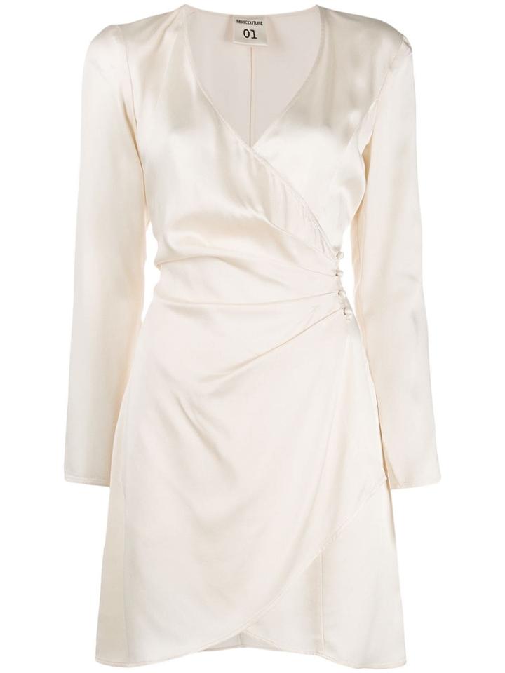 Semicouture Satin Wrap Dress - Neutrals