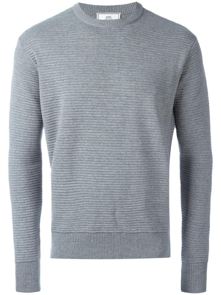 Ami Alexandre Mattiussi Horizontal Rib Sweater, Men's, Size: Small, Grey, Merino