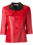 Marni Contrast Collar Leather Jacket, Women's, Size: 40, Red, Lamb Skin