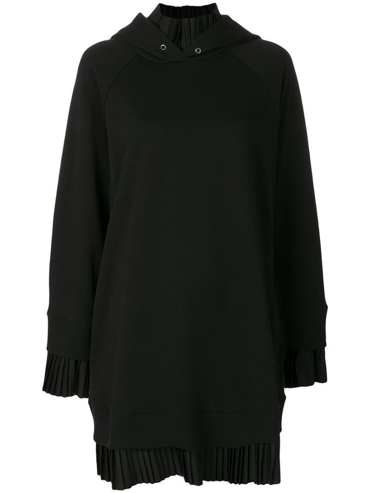 Mm6 Maison Margiela - Pleat Trim Hooded Dress - Women - Cotton/polyester/spandex/elastane - L, Black, Cotton/polyester/spandex/elastane