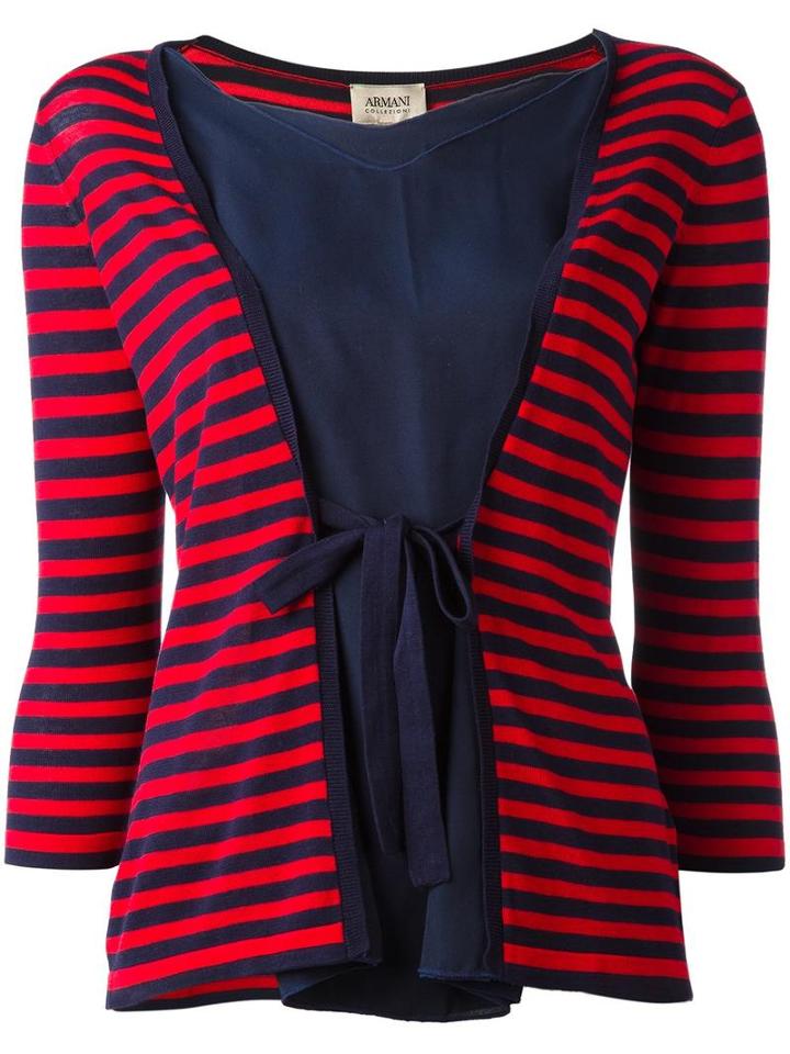 Armani Collezioni Tied Front Striped Blouse, Women's, Size: 46, Red, Silk/polyester